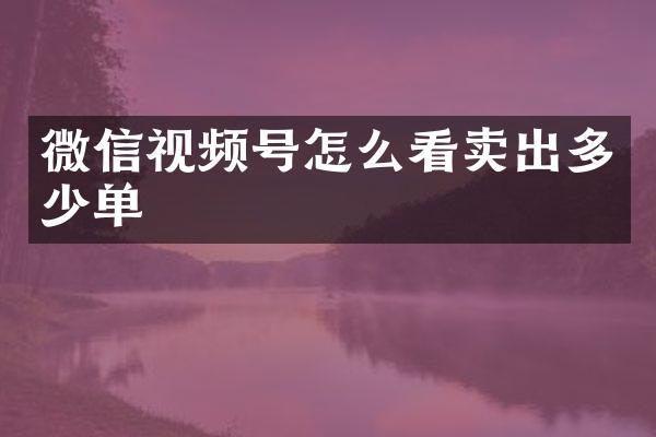 微信视频号怎么看卖出多少单