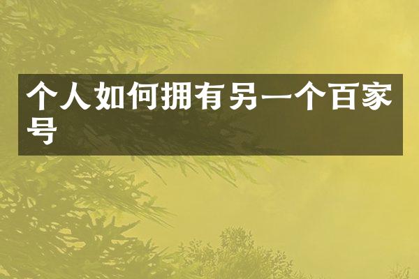 个人如何拥有另一个百家号