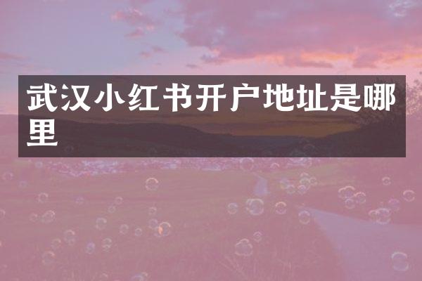 武汉小红书开户地址是哪里