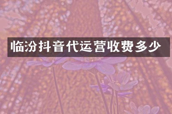 临汾抖音代运营收费多少