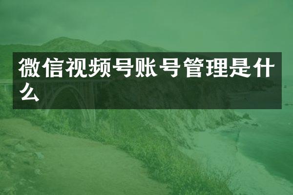 微信视频号账号管理是什么