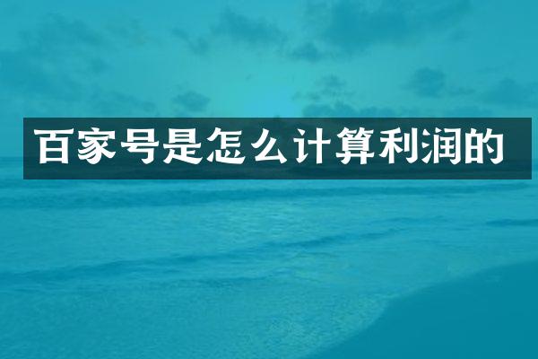 百家号是怎么计算利润的