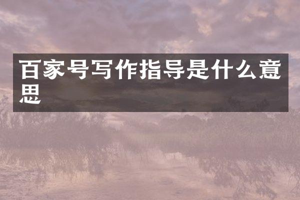 百家号写作指导是什么意思