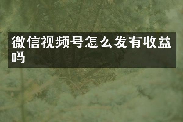 微信视频号怎么发有收益吗