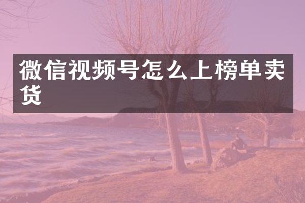 微信视频号怎么上榜单卖货