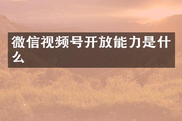 微信视频号开放能力是什么