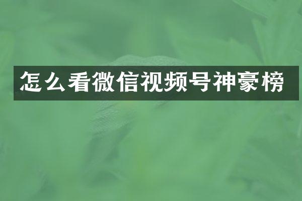 怎么看微信视频号神豪榜