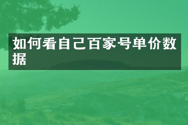 如何看自己百家号单价数据