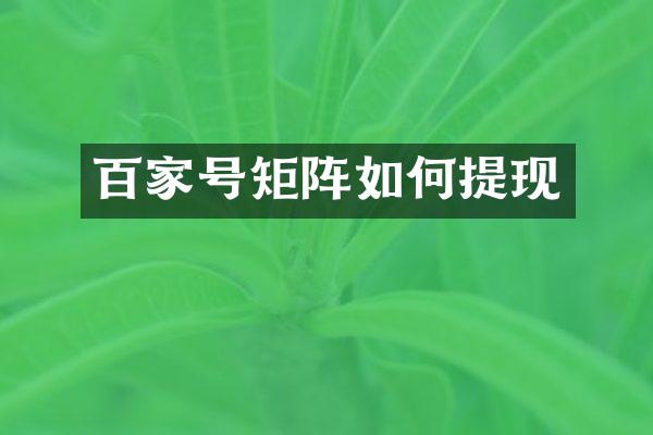 百家号矩阵如何提现
