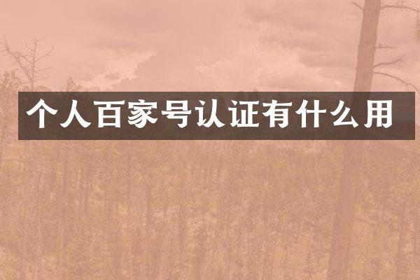 个人百家号认证有什么用