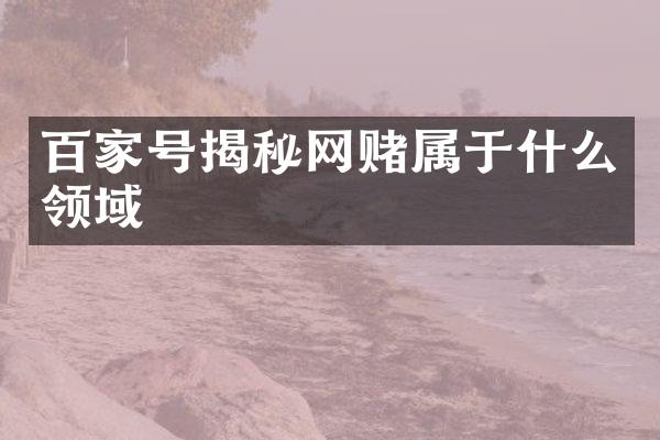 百家号揭秘网赌属于什么领域
