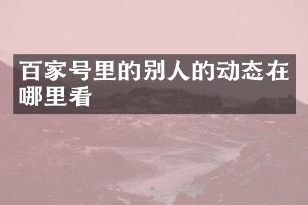 百家号里的别人的动态在哪里看