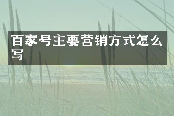百家号主要营销方式怎么写