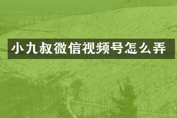 小九叔微信视频号怎么弄