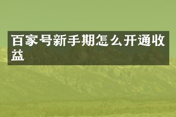 百家号新手期怎么开通收益