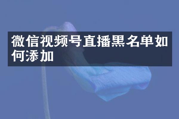 微信视频号直播黑名单如何添加