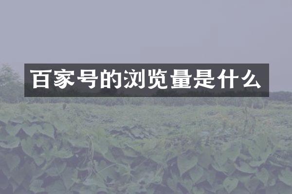 百家号的浏览量是什么