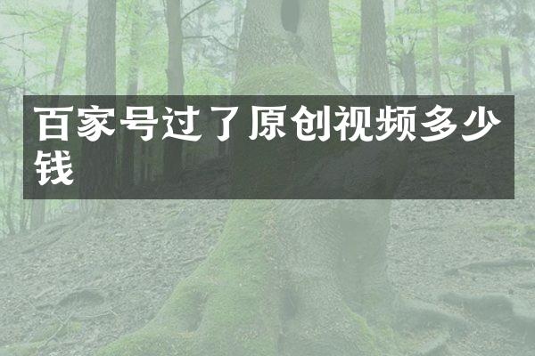 百家号过了原创视频多少钱