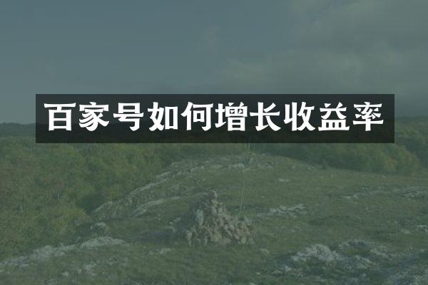 百家号如何增长收益率
