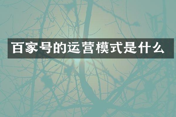 百家号的运营模式是什么