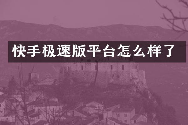 快手极速版平台怎么样了