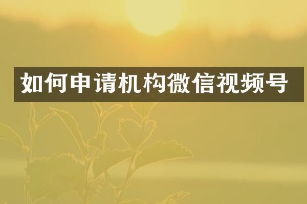 如何申请机构微信视频号